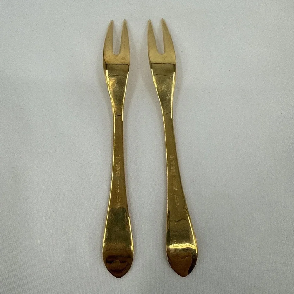 Solingen 18/10 23/24K Gold Plated Hartvergoldet Crown Collection Cold Meat Forks